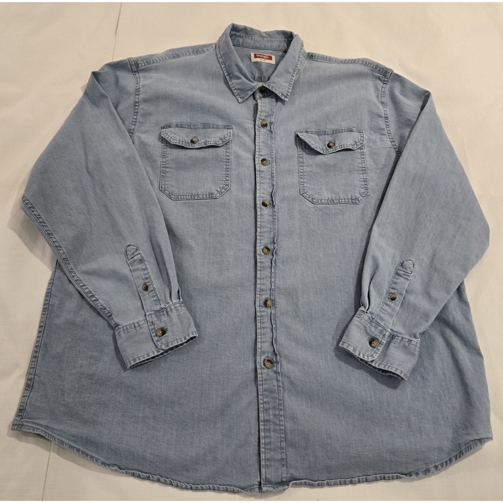 Wrangler Men's Denim Button Down Long Sleeve Western Cowboy Classic Shirt 2XL